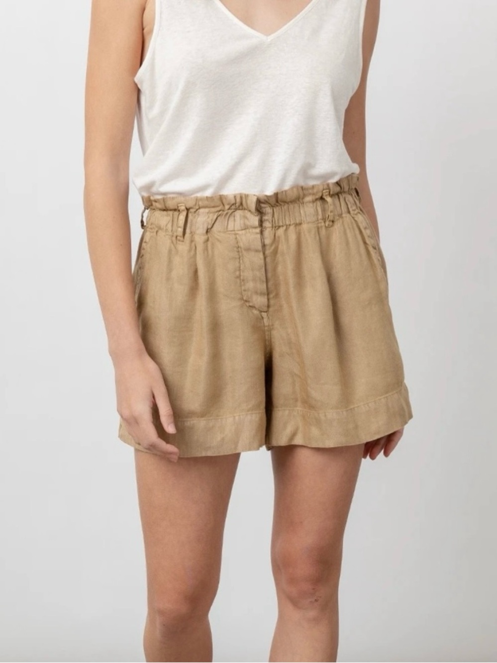 RAILS Monty Shorts Linen Blend Toffee Paper Bag Elastic Waist Revolve Size M